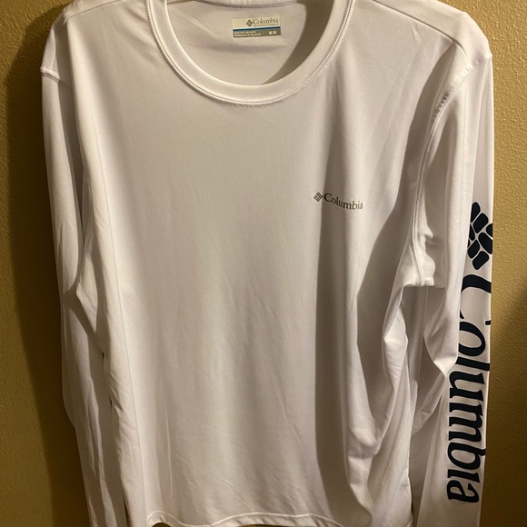Columbia Men's White Long Sleeve Tee with Navy Logo - Picture 1 of 3
